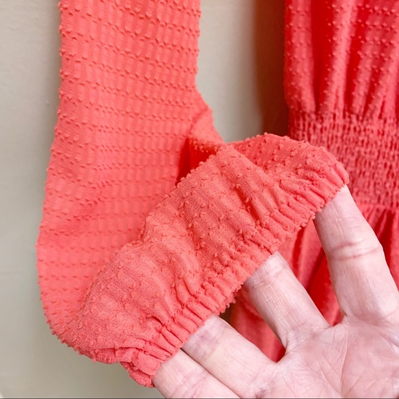 Michael Kors Womens Orange Swiss Dot Off Shoulder Ruffle Tiered Semi Sheer Dress - Picture 8 of 10